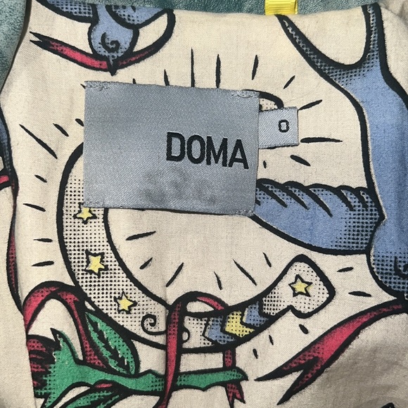 Soma Light Green Leather Jacket Zipped Sleeves and Blluebird Themed Lining - Picture 2 of 4